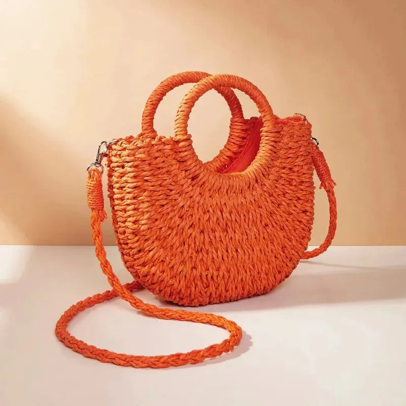 Borsa in rattan intrecciata a mano, forma mezza luna, grande capacità – MCH Studio