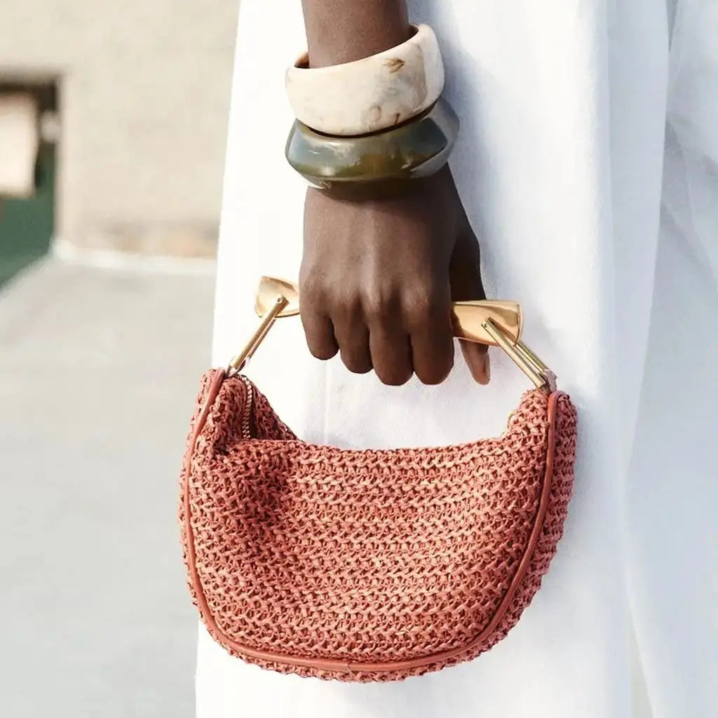Borsa a mano o tracolla in paglia mezza luna da donna, stile estivo MCH Studio