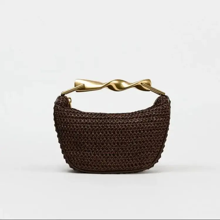 Borsa a mano o tracolla in paglia mezza luna da donna, stile estivo MCH Studio