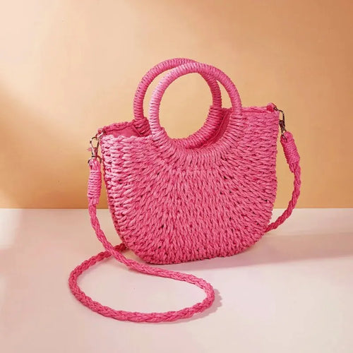 Borsa in rattan intrecciata a mano, forma mezza luna, grande capacità – MCH Studio