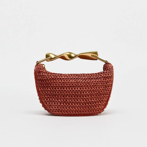 Borsa a mano o tracolla in paglia mezza luna da donna, stile estivo MCH Studio