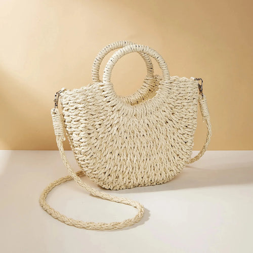 Borsa in rattan intrecciata a mano, forma mezza luna, grande capacità – MCH Studio