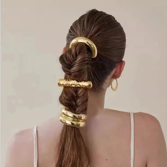 Elastico capelli donna con dettaglio geometrico in metallo doppio strato