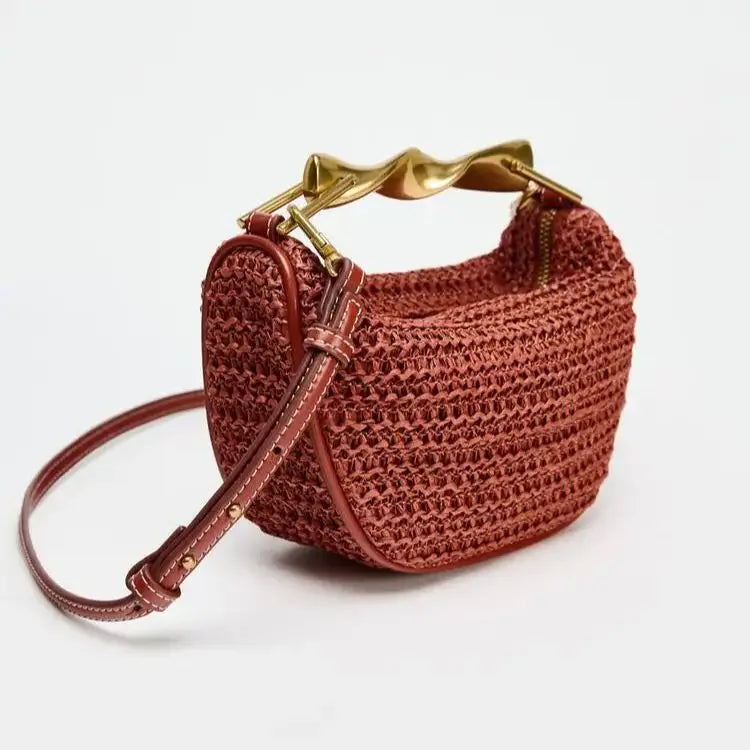 Borsa a mano o tracolla in paglia mezza luna da donna, stile estivo MCH Studio