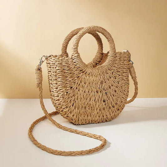Borsa in rattan intrecciata a mano, forma mezza luna, grande capacità – MCH Studio