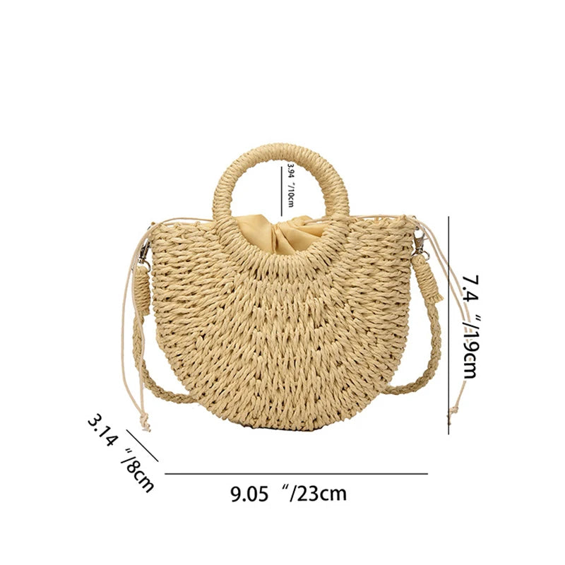Borsa in rattan intrecciata a mano, forma mezza luna, grande capacità – MCH Studio