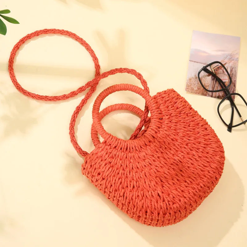 Borsa in rattan intrecciata a mano, forma mezza luna, grande capacità – MCH Studio