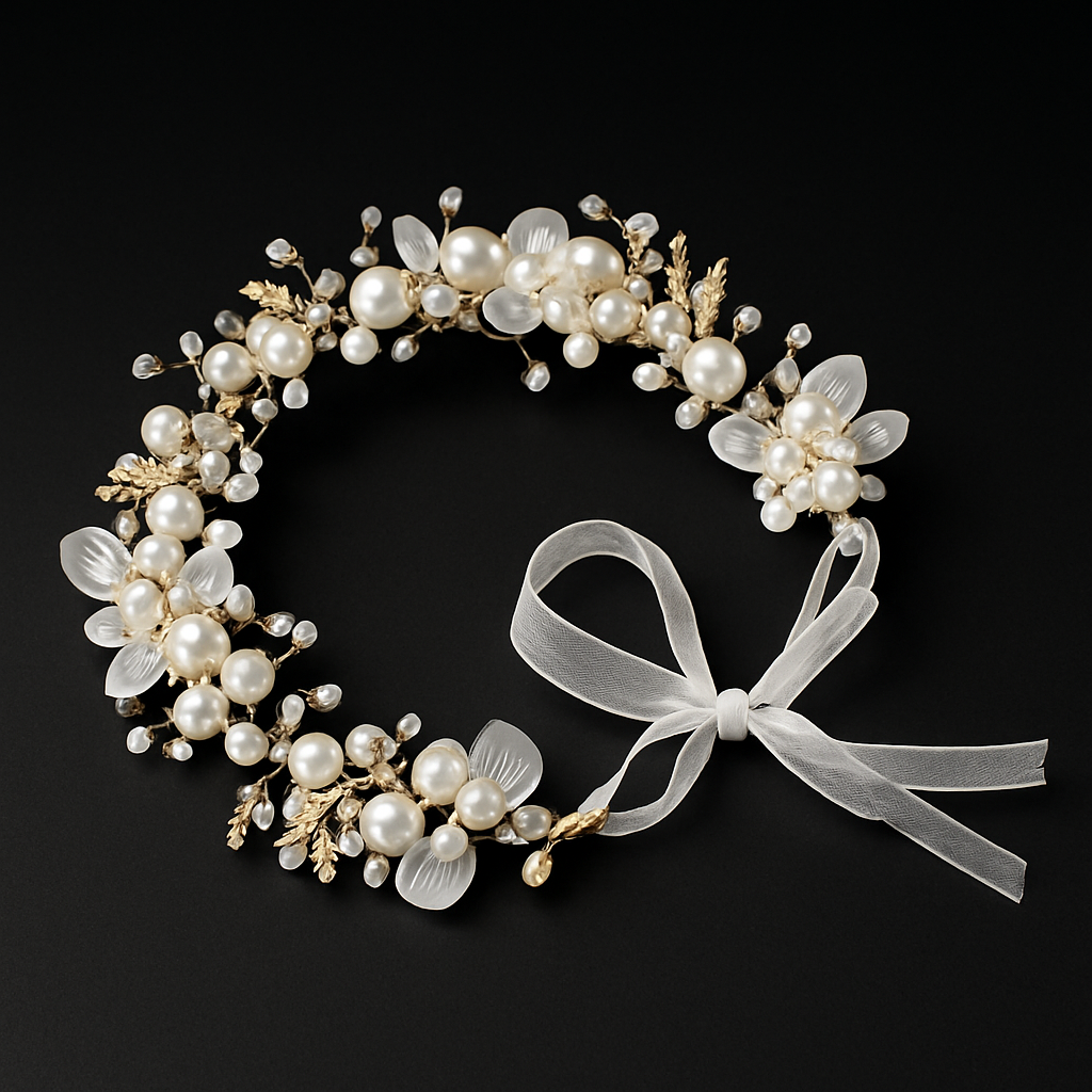 Coroncina Boho con Fiori e Perle per Sposa e Cerimonia