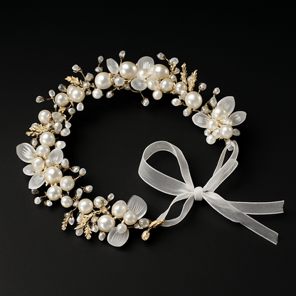 Coroncina Boho con Fiori e Perle per Sposa e Cerimonia