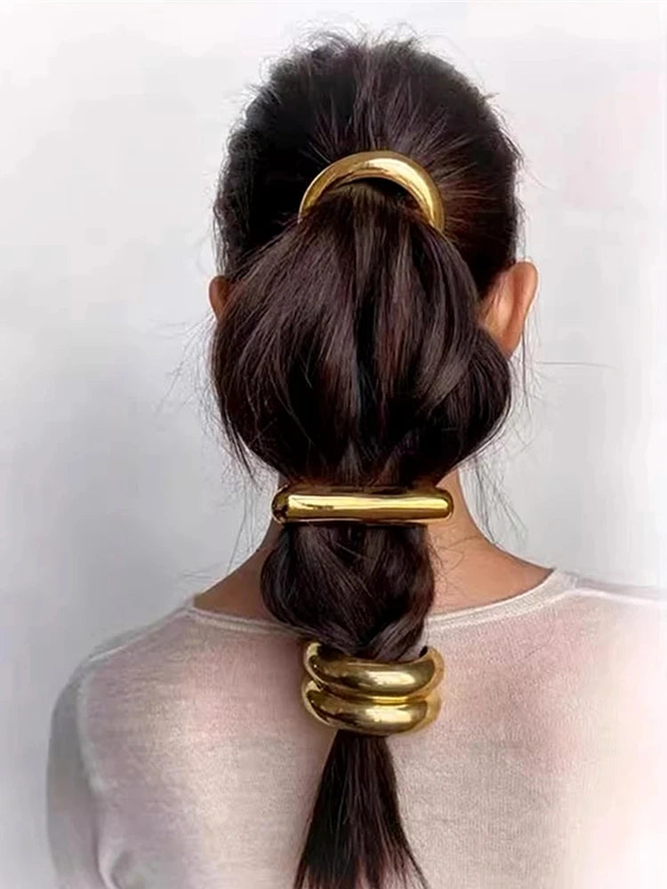 Elastico capelli donna con dettaglio geometrico in metallo doppio strato