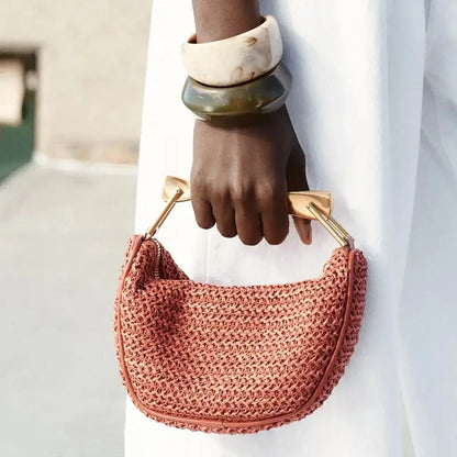 Borsa a mano o tracolla in paglia mezza luna da donna, stile estivo MCH Studio