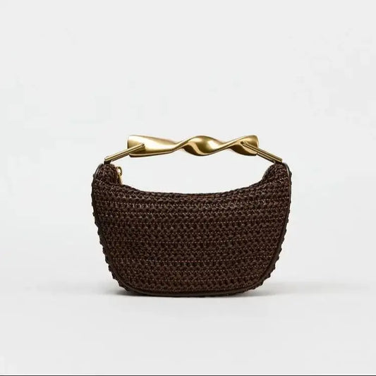 Borsa a mano o tracolla in paglia mezza luna da donna, stile estivo MCH Studio