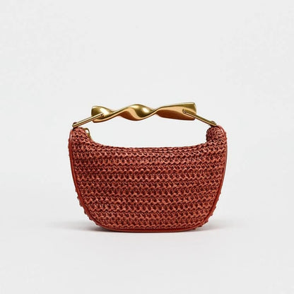Borsa a mano o tracolla in paglia mezza luna da donna, stile estivo MCH Studio