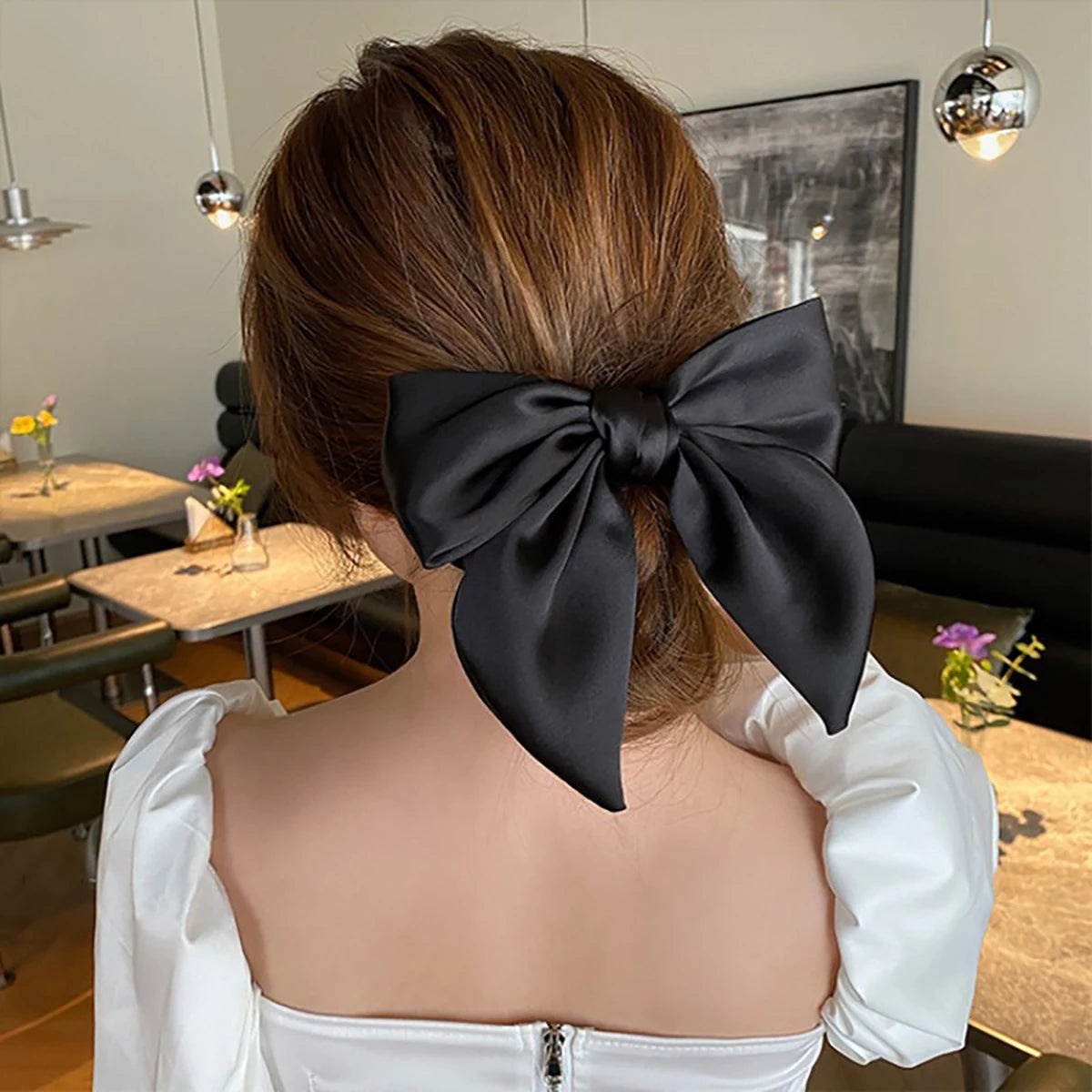 Elegante fiocco nastro fascia per capelli donne capelli cravatta ragazze solido raso fiocco