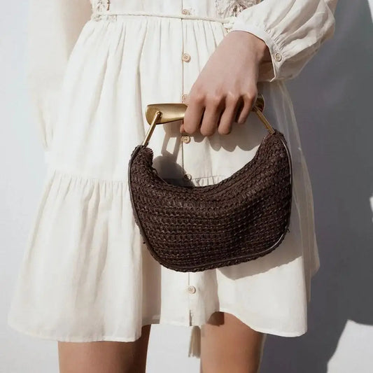 Borsa a mano o tracolla in paglia mezza luna da donna, stile estivo MCH Studio