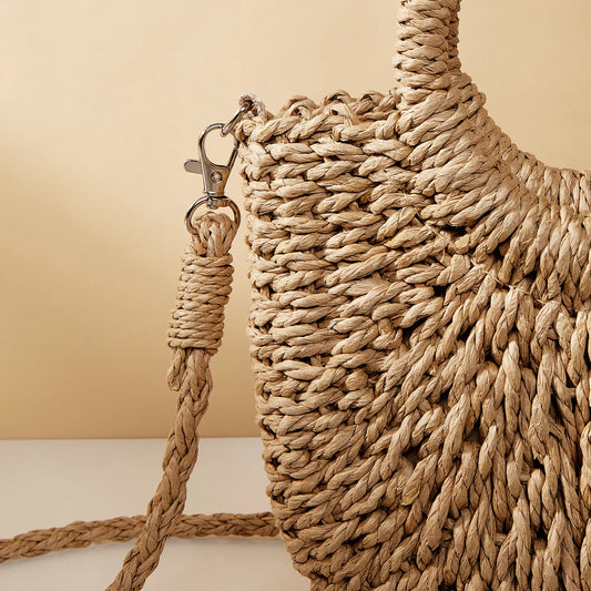 Borsa in rattan intrecciata a mano, forma mezza luna, grande capacità – MCH Studio