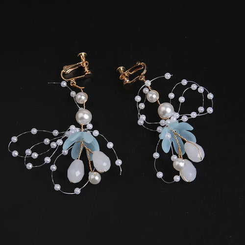 orecchini boho con perle e fiori, regolabile, per bambine e donne