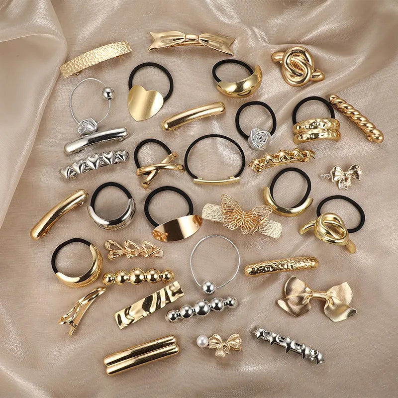 Elastico capelli donna con doppio strato e dettaglio metallico irregolare stile coreano