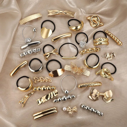 Elastico capelli donna con doppio strato e dettaglio metallico irregolare stile coreano